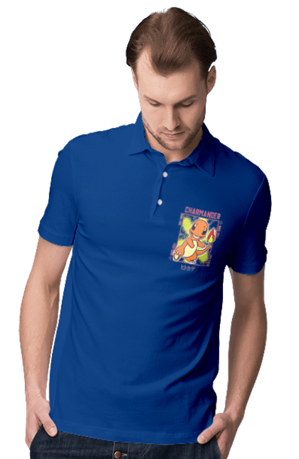 Men's polo with prints Pokemon Charmander. Anime, charmander, games, nintendo, pokemon, pokemon go. 2070702