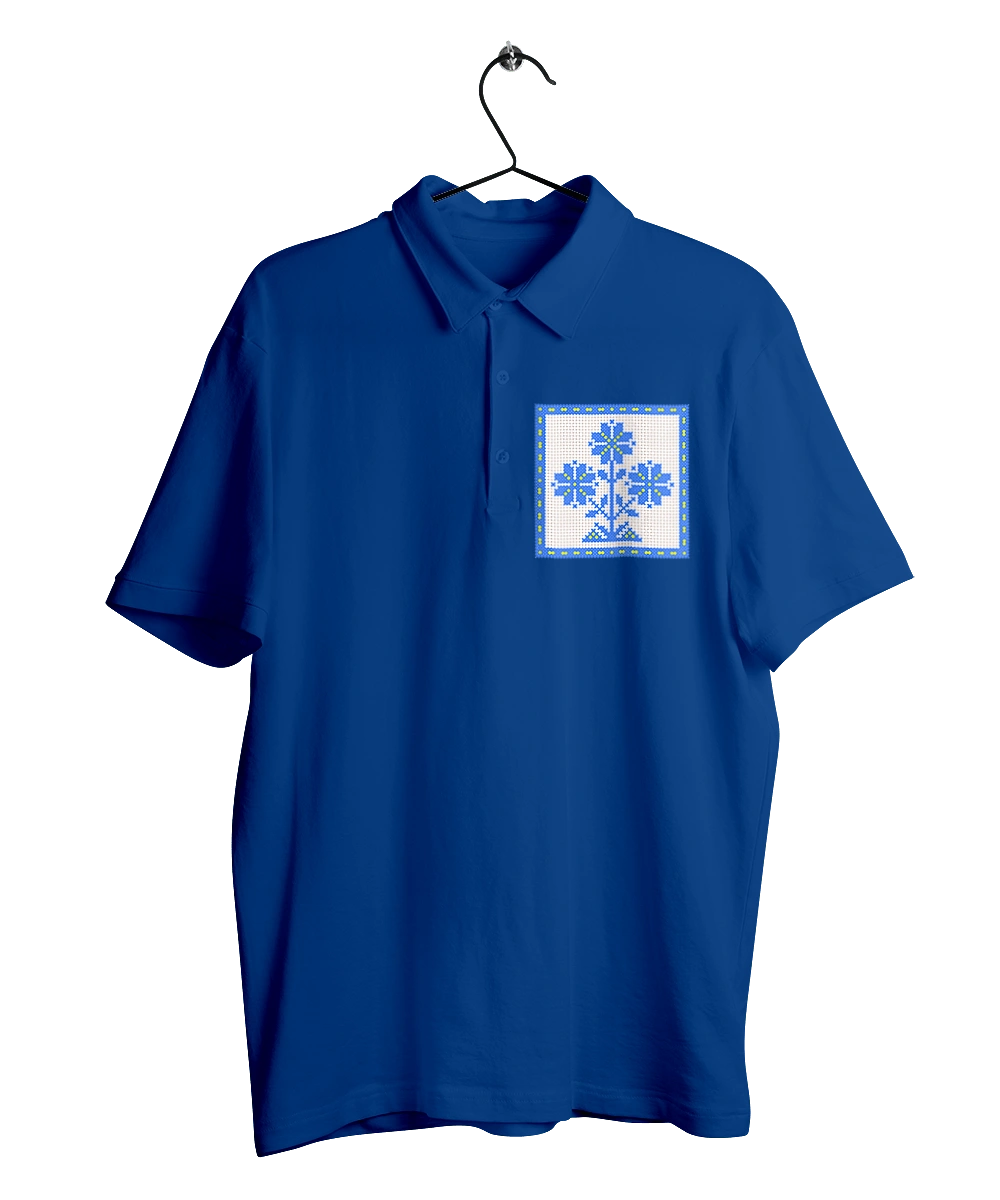 Yellow blue embroidery flowers