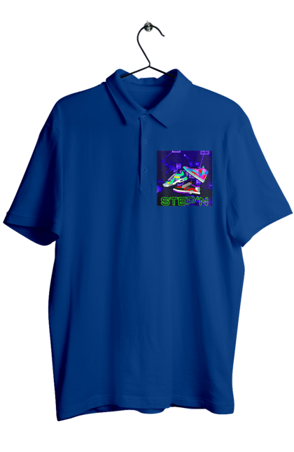 Поло чоловіче з принтом "Step`n". Віртуальні кросівки, крипта, криптовалюти, нфт, нфт кросівки, солана, степен. 2070702