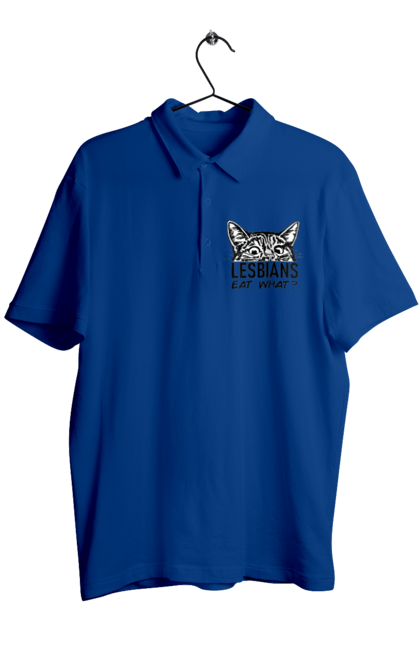 Men`s polo with prints What do lesbians eat?. Funny inscriptions, humor, jokes, kittens, lesbians, lgbt. 2070702