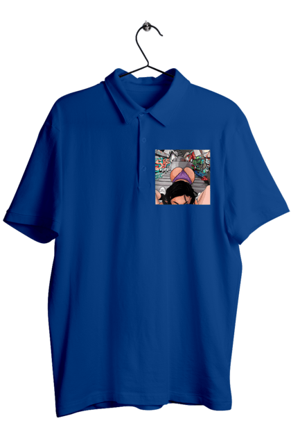 Поло чоловіче з принтом "Дівчина На Колінах Перед Хлопчиною". Гола, жопа, на колінах, смоктати. 2070702