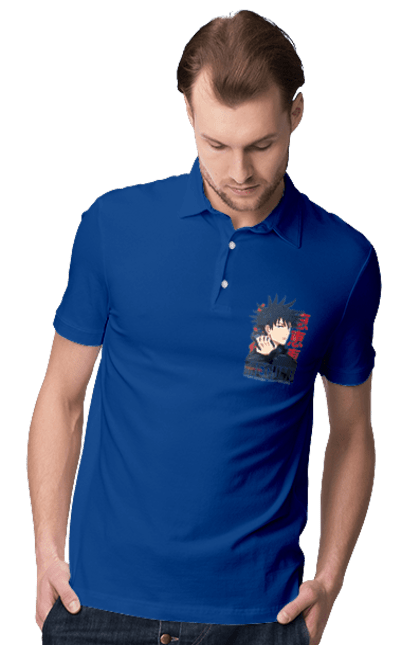 Men's polo with prints Jujutsu Kaisen Megumi. Anime, dark fantasy, fushiguro, fushiguro megumi, jujutsu kaisen, magic battle, manga, megumi, mystic. 2070702