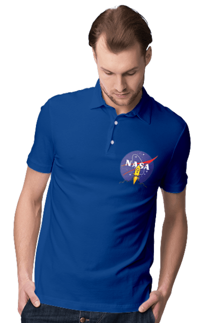 Men's polo with prints NASA. Aeronautics, astronautics, aviation, nasa, research, rocket, science, space, technologies, usa. 2070702