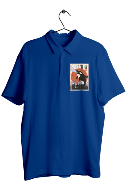 Men's polo with prints Orcazilla. Cartoon style design, graphic, japan print, japanese, japanese art, japanese poster, japanese poster orca, ocean wildlife, orca, orcazilla. 2070702