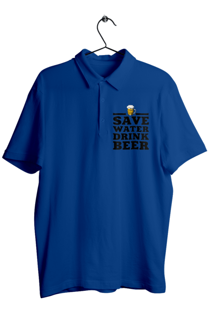 Men`s polo with prints Save water, drink beer (black). 18+, alcohol, bar, beer, humor, jokes, lovers of piss, memes, text, to men. 2070702