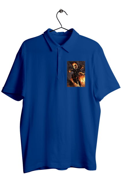 Поло чоловіче з принтом "Пекельний Гонщик". Вогонь, мотоцикл, пекельний гонщик, скелет, чоппер. 2070702