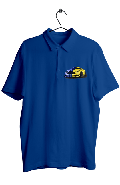 Men`s polo with prints Ukrainian mustang. Colors of ukraine, ford mustang, machine, mustang, shelby, supercar, yellow blue car. 2070702