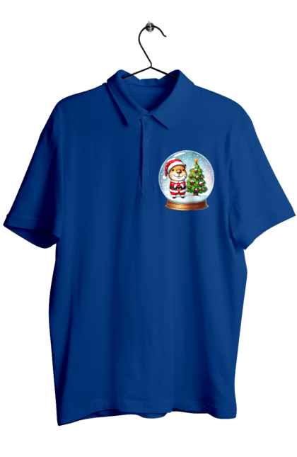 Men's polo with prints Christmas Capybara with a Tree. Animal, capybara, christmas, christmas capybara, christmas tree, gift, holiday, new year, new year`s gift, santa. 2070702