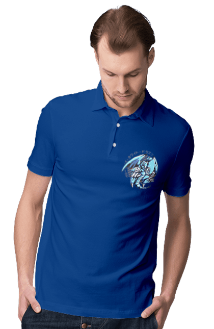 Men's polo with prints Yu Gi Oh! Blue Eyes Toon Dragon. Anime, blue-eyes toon dragon, cards, dragon, game, manga, yu gi oh. 2070702