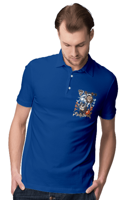 Men's polo with prints Black Clover Magna Swing and Luck Voltia. Anime, black clover, luck voltia, magna swing, manga, wizard king. 2070702