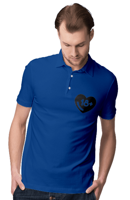 Men`s polo with prints 18+. 18+, black, heart, prohibition, sex. 2070702