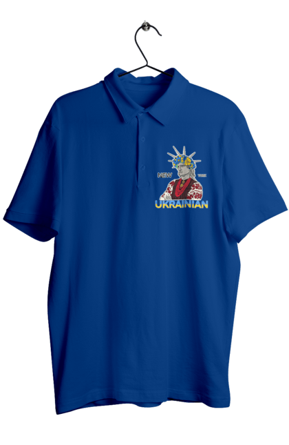Men`s polo with prints UA & NY. Embroidered shirt, new york, statue of liberty, ukraine, wreath. 2070702