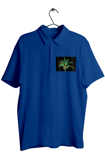 Men`s polo with prints Date Palm At Night. Adventure, black, coast, date, green, island, night, oasis, ocean, palm, recreation, sea, sky, south, travel, tropics, vacation. 2070702