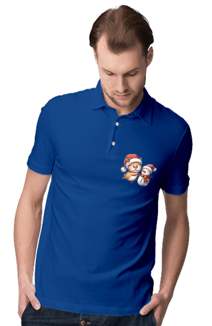 Men's polo with prints Capybara and Snowman. Animal, capybara, christmas, christmas capybara, gift, holiday, new year, new year`s gift, santa, snowman. 2070702