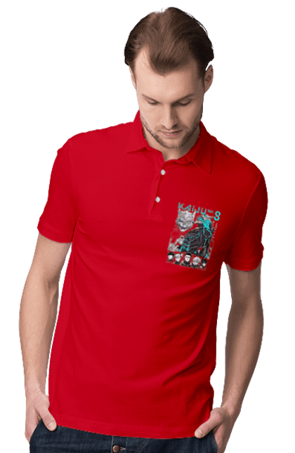 Men's polo with prints Kaiju № 8 Kafka Hibino. Anime, hibino kafka, kafka hibino, kaiju, kaiju 8, kaiju 8, kaiju № 8, manga. 2070702