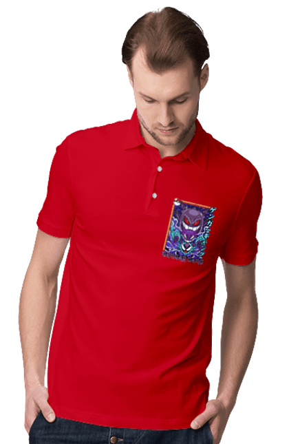 Men's polo with prints Pokemon Gengar. Anime, fushigibana, games, gengar, nintendo, pokemon, pokemon go. 2070702