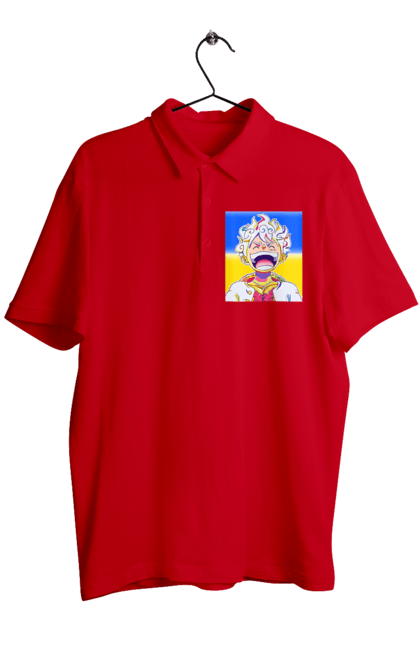 Men`s polo with prints Monkey D Luffy laughing on a yellow blue background. Flag of ukraine, luffy, monkey d luffy, one piece, symbol of ukraine, ukraine. 2070702