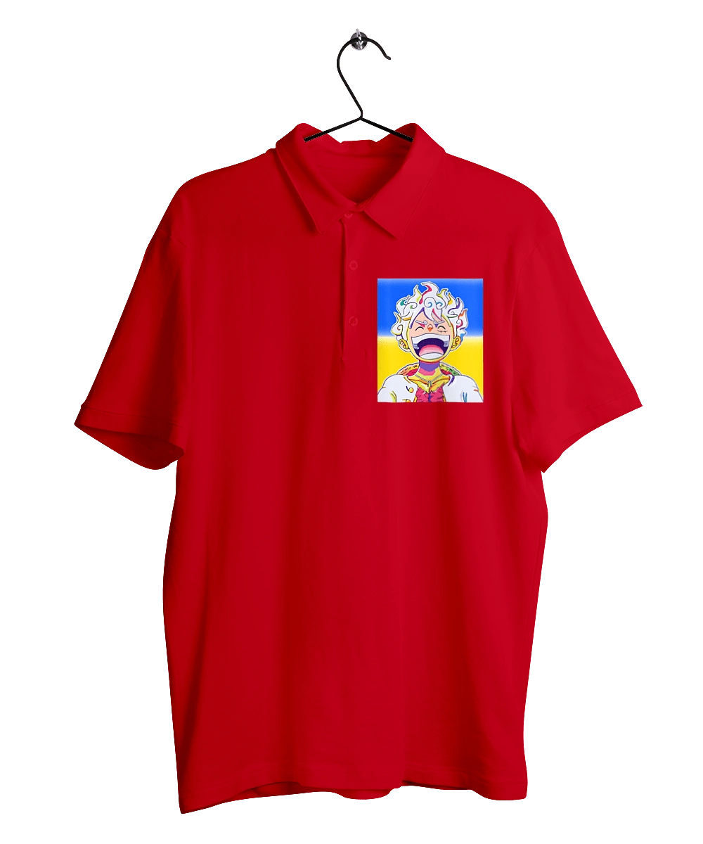 Монкі д Луффі сміється на жовто блактному фоні