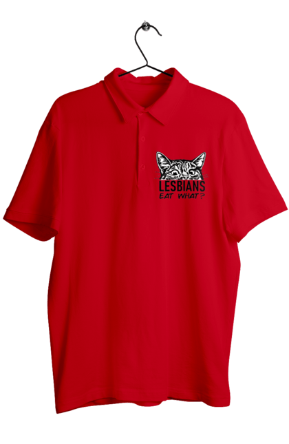 Поло чоловіче з принтом "Lesbians eat what?". Гумор, котики, лгбт, лесбіянки, приколи, смішні написи. 2070702