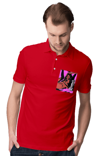 Men`s polo with prints Girl Gets Fun. Cat, naked, passion, satisfaction. 2070702