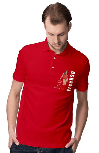 Поло чоловіче з принтом "Freebsd Для Вільних". Bsd, freebsd, unix, адміністратор, айті, айтішник, безкоштовна, безкоштовно, бестія, білий, вільна, демон, демонесса, дівчина, для дорослих, доступність, еротика, еротична, жінка, незалежність, операційна система, ос, програміст, програмне забезпечення, свобода, сисадмін, система, системний адміністратор, софт, текст, червоний. 2070702