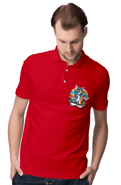 Men's polo with prints Tom and Jerry. Animated series, cat, jerry, little mouse, tom and jerry. 2070702