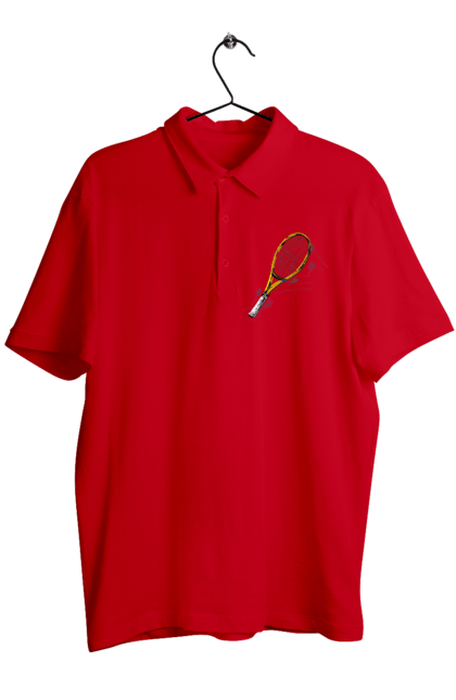 Men`s polo with prints Tennis racket. Ball, ground tournament, players, prize fund, racket, soil, sponsor, tennis, tournament grid. 2070702