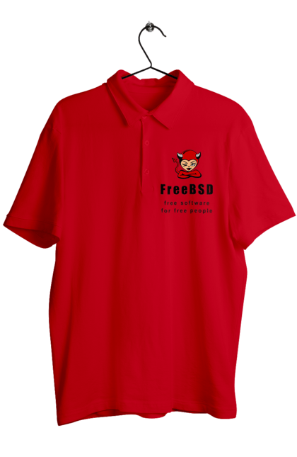 Поло чоловіче з принтом "Freebsd Для Вільних". Bsd, freebsd, unix, адміністратор, айті, айтішник, безкоштовна, безкоштовно, бестія, вільна, демон, демонесса, доступність, незалежність, операційна система, ос, програміст, програмне забезпечення, свобода, сисадмін, система, системний адміністратор, софт, текст, червоний, чорний. 2070702