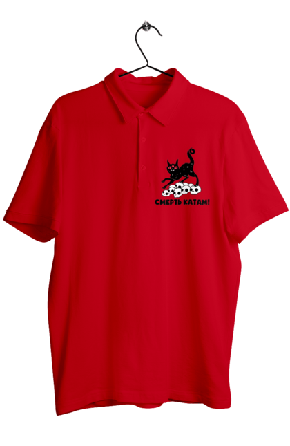 Поло чоловіче з принтом "Смерть катам". Війна, коти, котик, патріотичне, українське, фраза, фрази, череп. 2070702