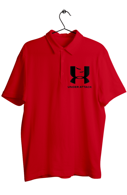 Поло чоловіче з принтом "Under Attack black". Андер армор, бренди, гумор, приколи, прикольні, ундер армор. 2070702