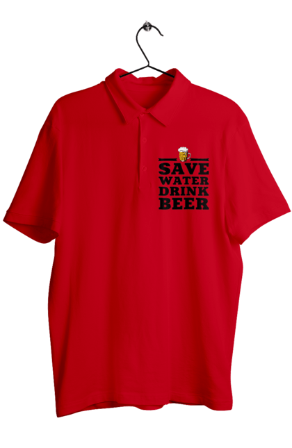 Поло чоловіче з принтом "Бережи воду, пий пиво (чорна)". 18+, алкоголь, бар, гумор, любителям писа, меми, пиво, приколи, текст, чоловікам. 2070702