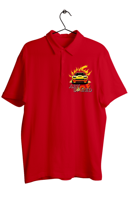Men`s polo with prints Car on fire. Car, fire, speed, sport car, sports car. 2070702