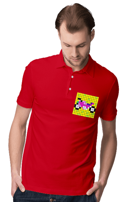 Men`s polo with prints Pixel Bike. Bike, bright, color, motorcycle, pixel. 2070702
