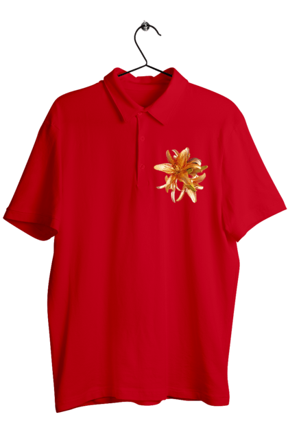 Men`s polo with prints Orange lily. Beauty, flower, lily, nature, orange, solar. 2070702