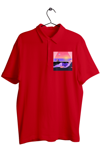 Men`s polo with prints Purple Girl On Vacation. Girl, sunset, telephone. 2070702