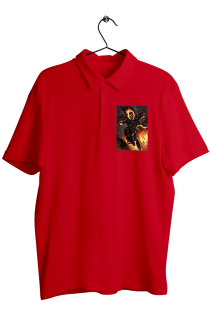 Поло чоловіче з принтом "Пекельний Гонщик". Вогонь, мотоцикл, пекельний гонщик, скелет, чоппер. 2070702