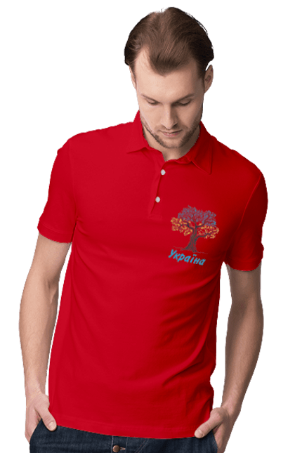Men`s polo with prints Blue yellow tree Ukraine. Blue yellow tree, symbol of ukraine, ukraine, ukrainian symbols, ukrainian tree. 2070702