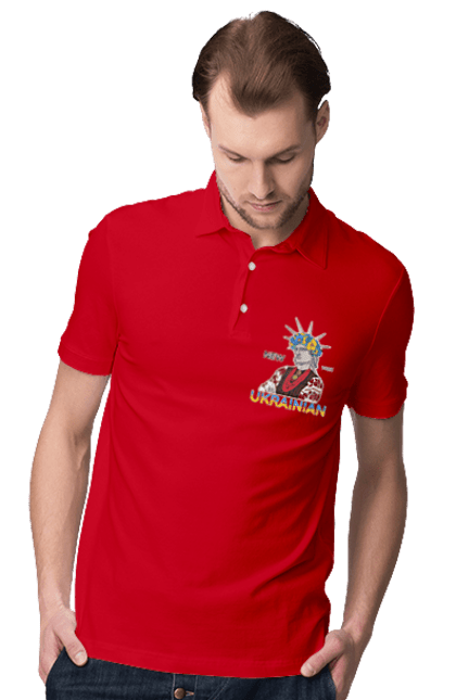 Men`s polo with prints UA & NY. Embroidered shirt, new york, statue of liberty, ukraine, wreath. 2070702