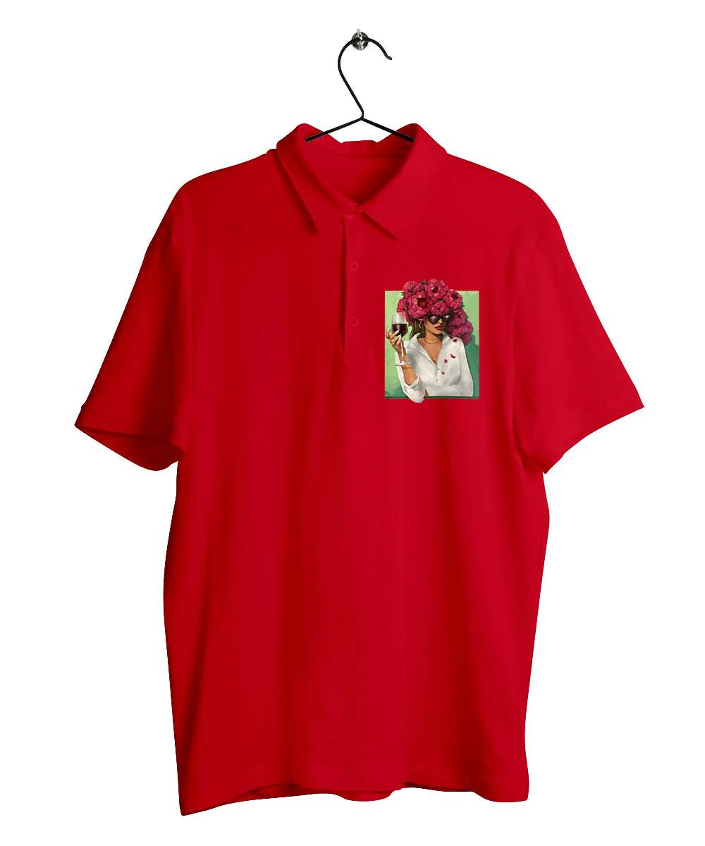 Girl with peonies and a glass