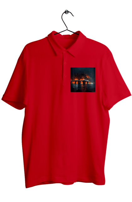 Men`s polo with prints The Crimean bridge is on fire. Air strike, army of russia, army of ukraine, bridge, crimea, fit, shock. 2070702