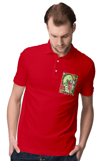 Men's polo with prints Pokemon Chikorita. Anime, chikorita, games, nintendo, pokemon, pokemon go. 2070702