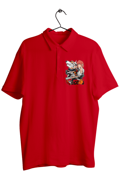 Men's polo with prints Chainsaw Man. Anime, chainsaw man, demon, denji, manga, pochita, shonen. 2070702