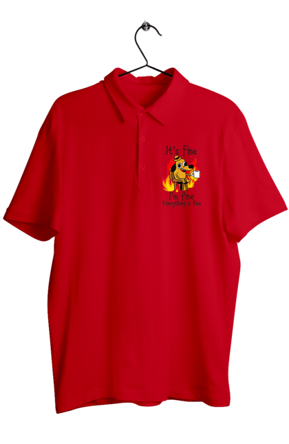 Men's polo with prints Everything Is Fine. Cute, dog, everything is fine, funny, happy, humor, humorous, mental health, okay, sarcasm. 2070702