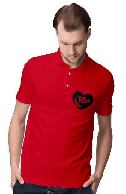 Men`s polo with prints 18+. 18+, black, heart, prohibition, sex. 2070702
