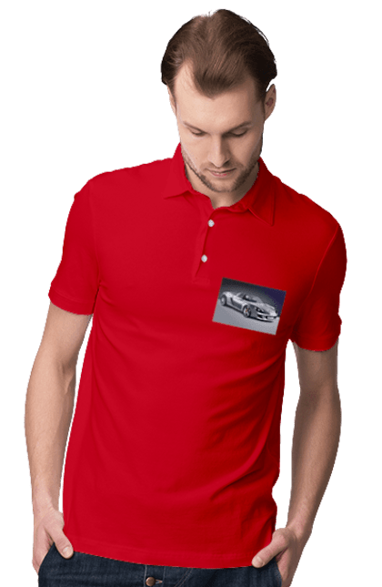 Men`s polo with prints Auto.2. Auto, color image, compartment, photo, sports car. 2070702