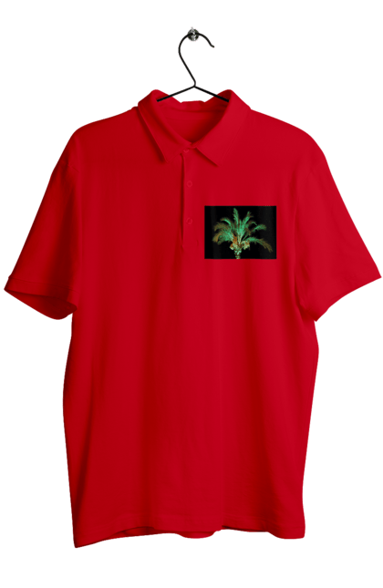 Поло чоловіче з принтом "Фінікова Пальма Вночі". Берег, відпочинок, відпустка, зелений, море, ніч, оазис, океан, острів, пальма, південь, подорож, пригоди, тропіки, фінікова, чорне. 2070702