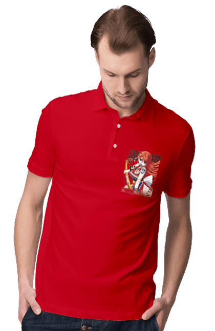 Men's polo with prints One Piece Nami. Anime, cat burglar, manga, nami, one piece, straw hat pirates. 2070702