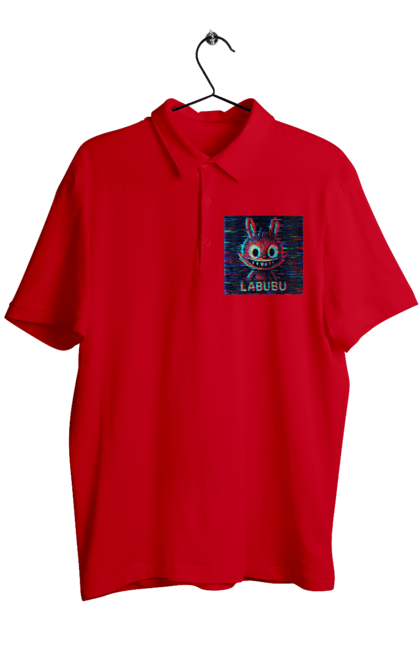 Поло чоловіче з принтом "Лабубу". Crt, rgb, глітч, кіберпанк, лабубу, пікселі, ретро, спотворення, цифрове мистецтво, шум. 2070702