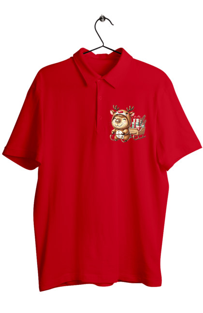 Men's polo with prints Christmas Capybara with a Gift. Animal, capybara, christmas, christmas capybara, gift, holiday, new year, new year`s gift, santa. 2070702