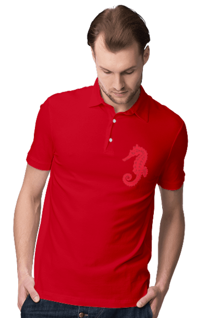 Men`s polo with prints Sea Horse. Flowers, sea, sea dwellers, sea horse, summer, summer vacation, vacation. 2070702